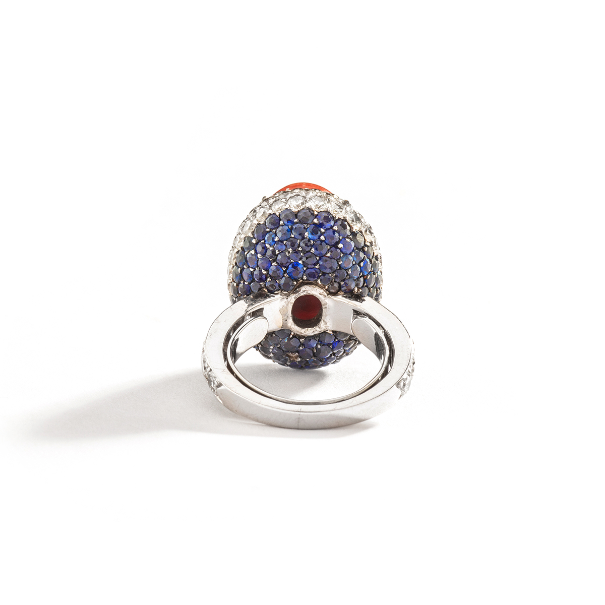 Coral diamond sapphire gold 18k ring cocktail vintage antique jewels