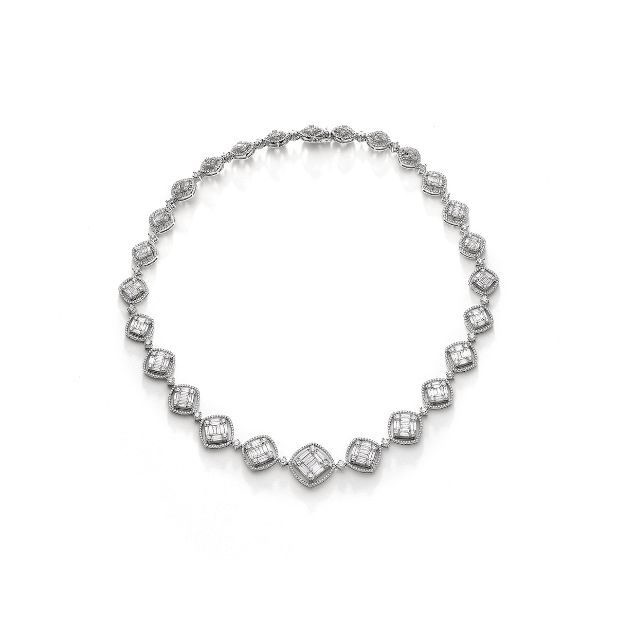 Diamonds baguette cut white gold 18k necklace