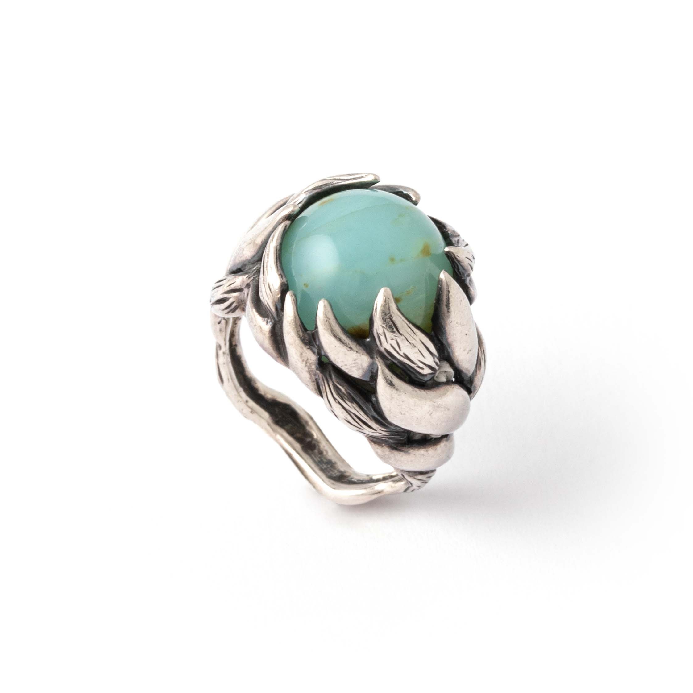 Silver Ring with numerous convertible beads in hard stones. By Gilbert Albert. Size