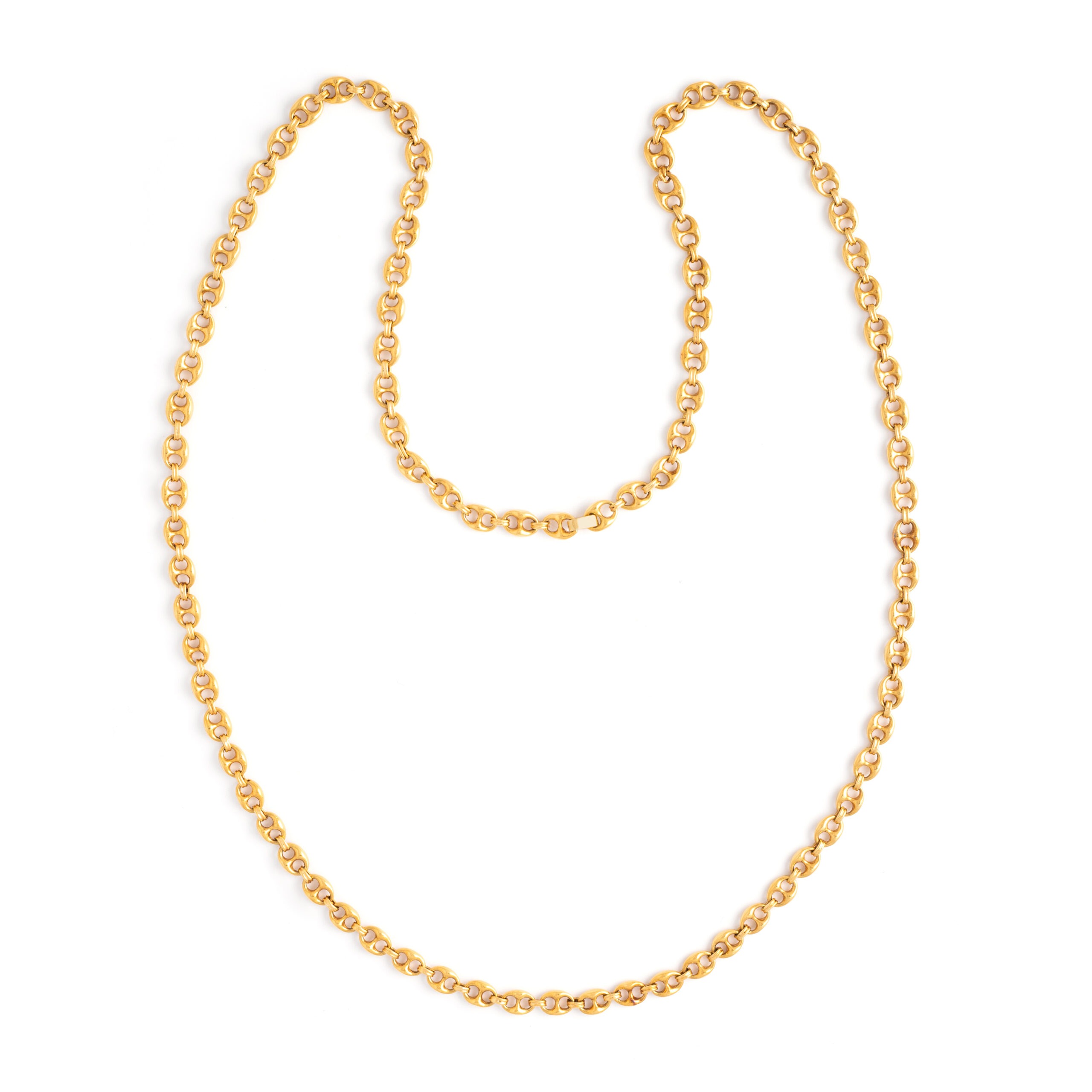 Yellow Gold 18k Chain Coffee Bean Sautoir Necklace. Total length