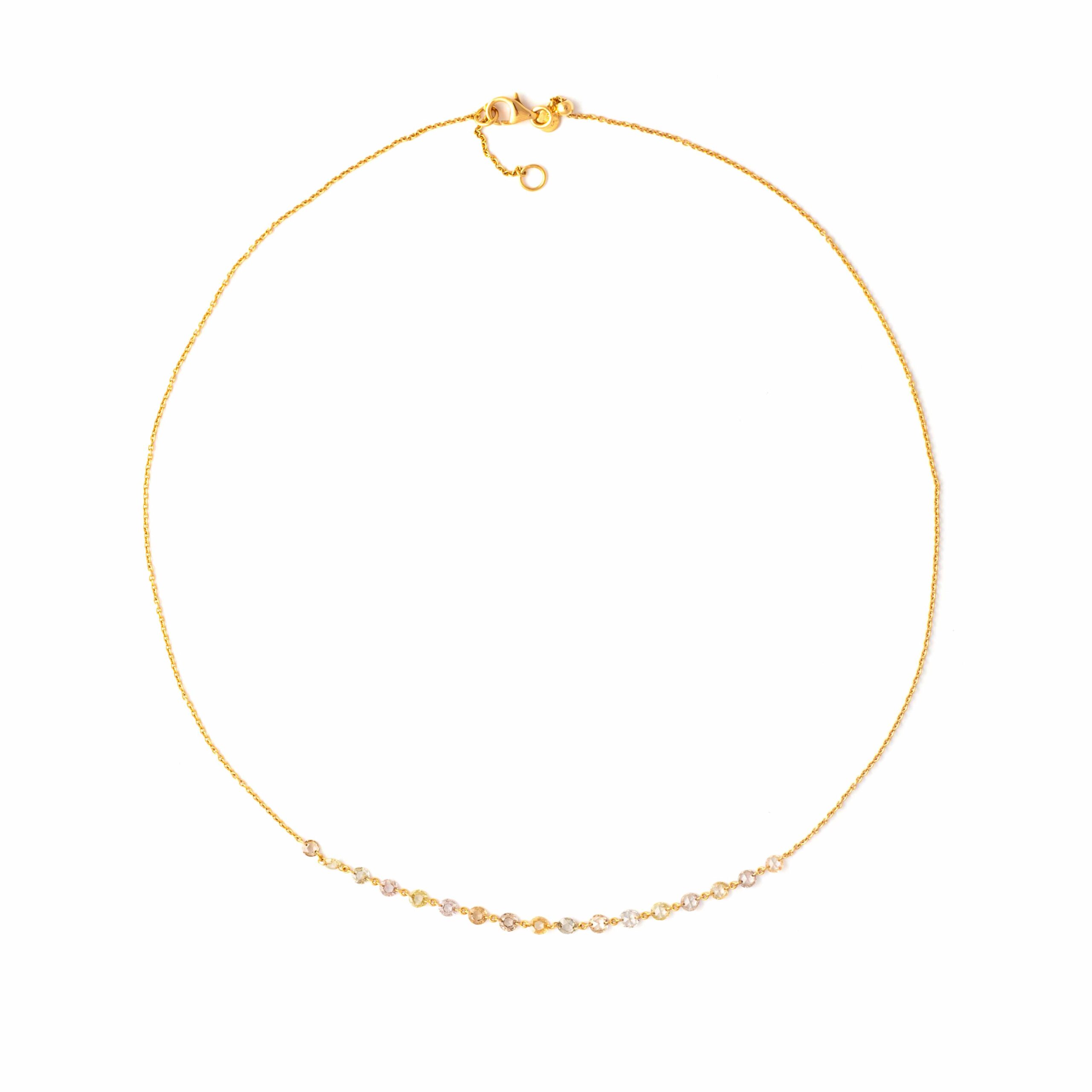 Necklace 18K yellow gold Natural Fancy colors Diamond Rose cut Si1. Total 2.00 carat. Length